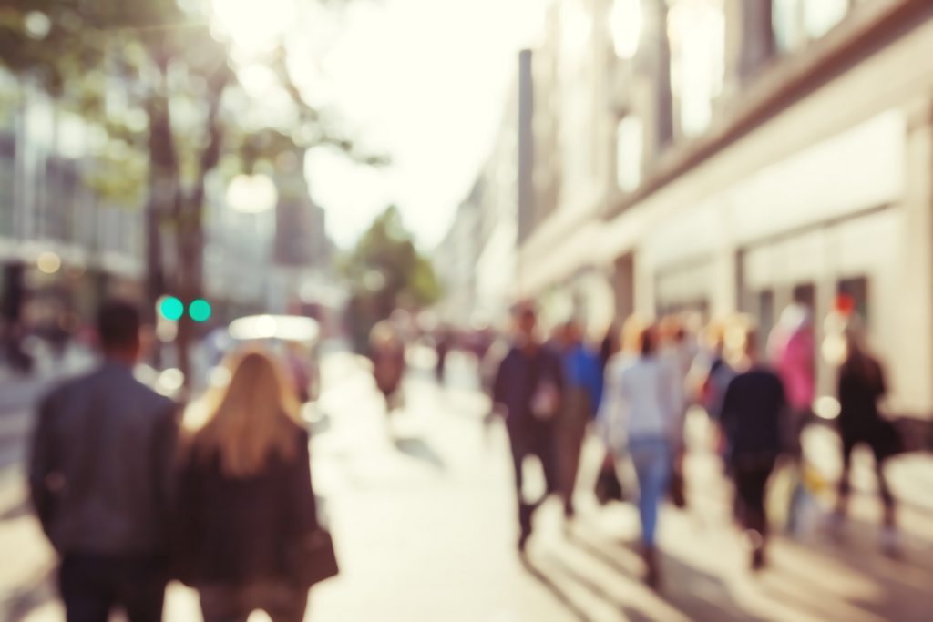 shoppers walking down the street